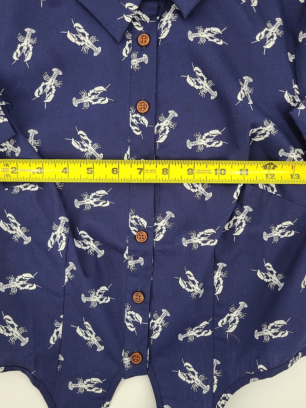 Collectif Blue Cropped Tie Front Blouse With White Lobster Print Size XS - Picture 6 of 12